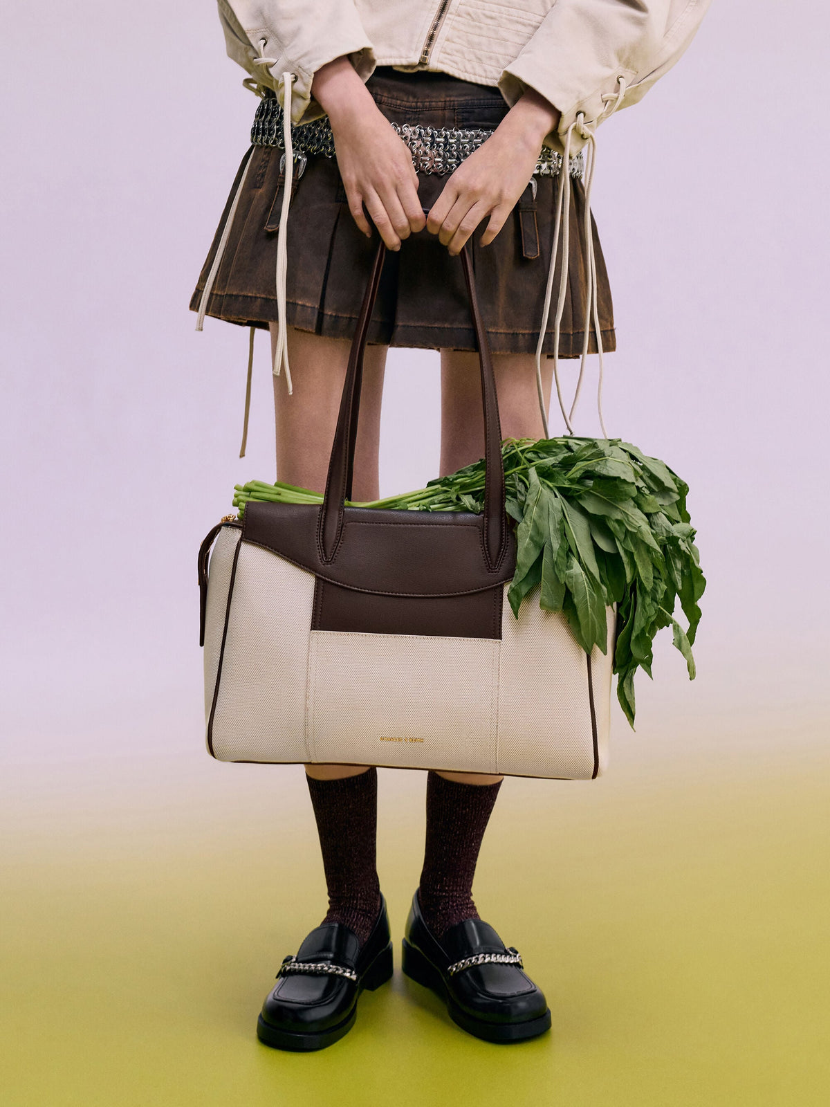 Roan Canvas Tote Bag - Espresso Brown | CHARLES & KEITH