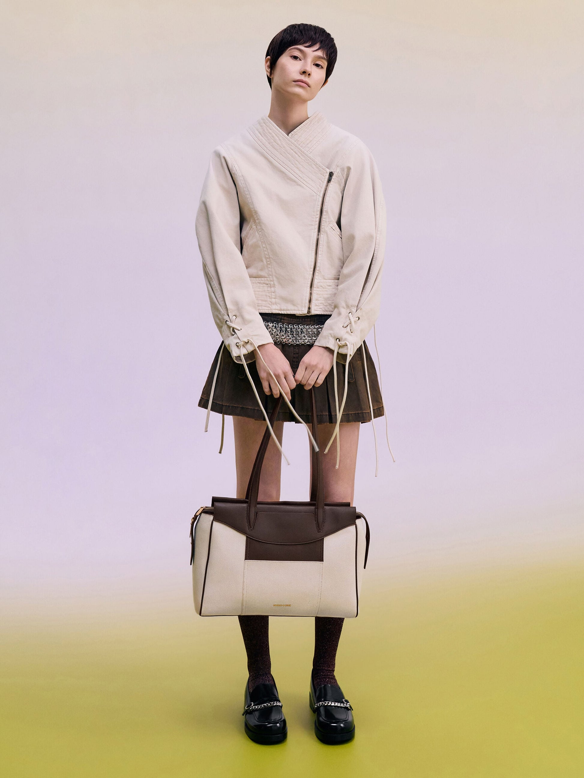 Roan Canvas Tote Bag - Espresso Brown | CHARLES & KEITH