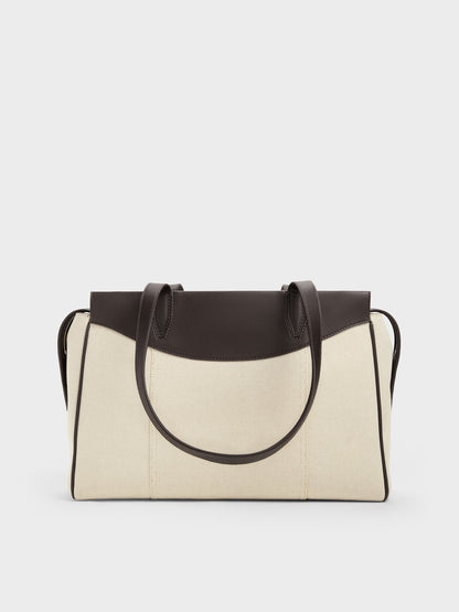 Roan Canvas Tote Bag - Espresso Brown | CHARLES & KEITH