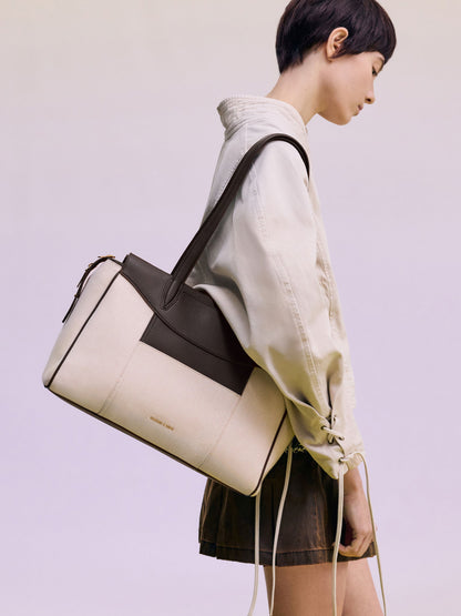 Roan Canvas Tote Bag - Espresso Brown | CHARLES & KEITH