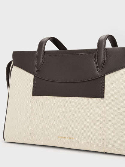 Roan Canvas Tote Bag - Espresso Brown | CHARLES & KEITH