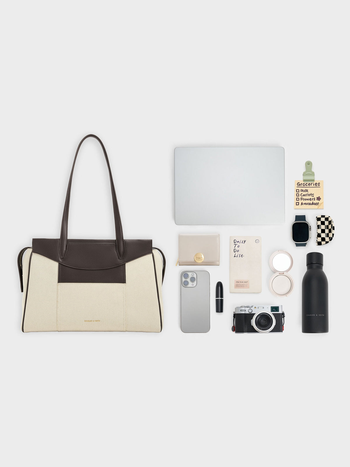 Roan Canvas Tote Bag - Espresso Brown | CHARLES & KEITH