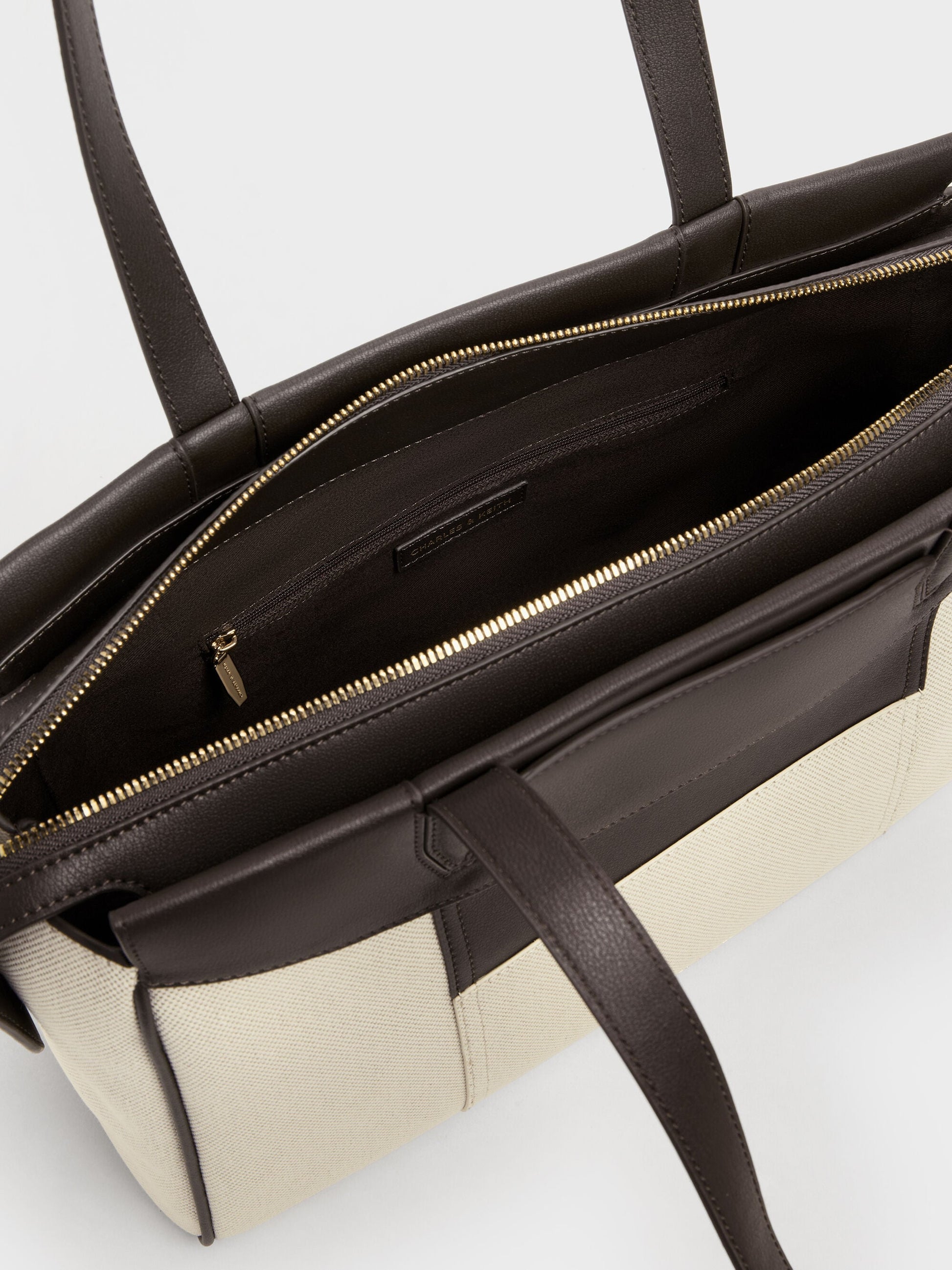 Roan Canvas Tote Bag - Espresso Brown | CHARLES & KEITH