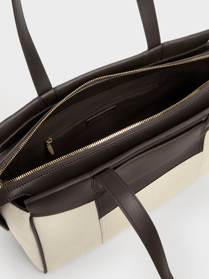 Roan Canvas Tote Bag - Espresso Brown | CHARLES & KEITH