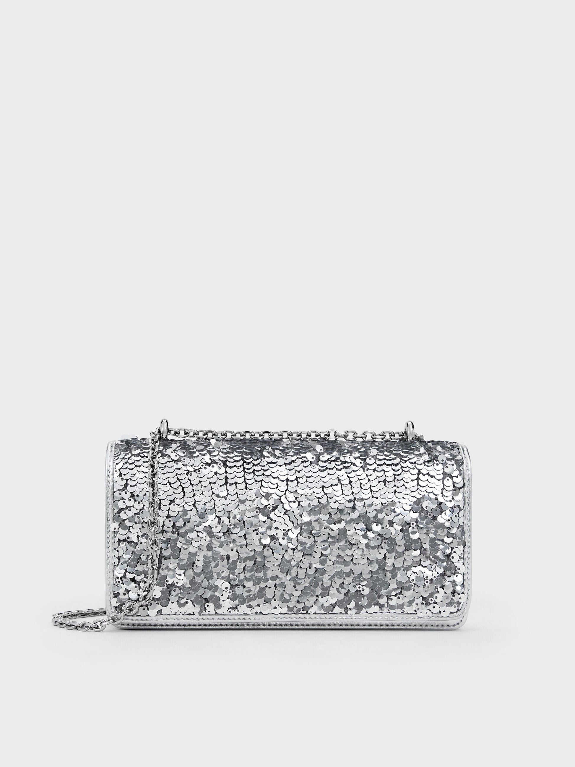Paffuto Sequinned Wallet On Chain - Silver | CHARLES & KEITH