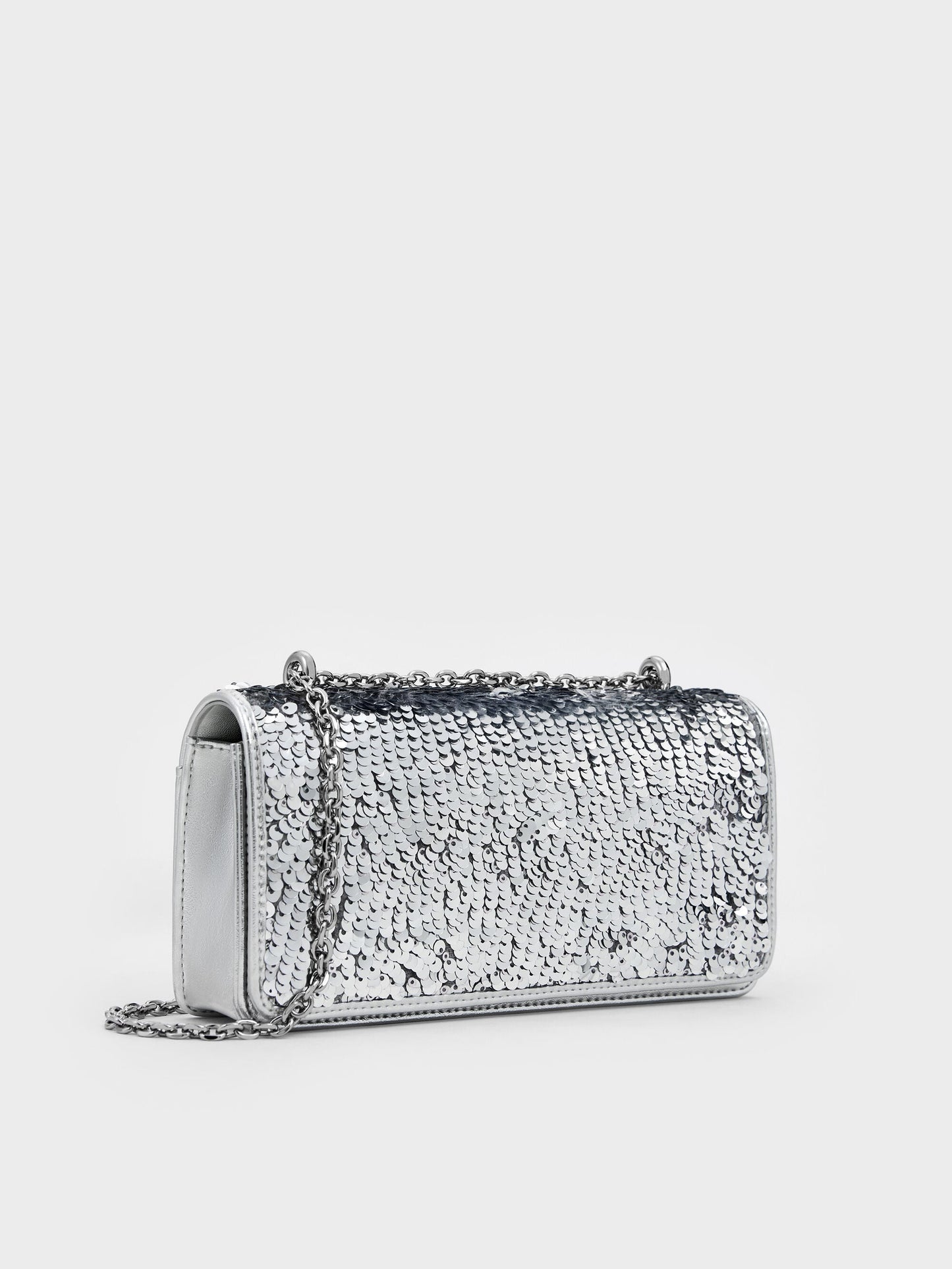 Paffuto Sequinned Wallet On Chain - Silver | CHARLES & KEITH