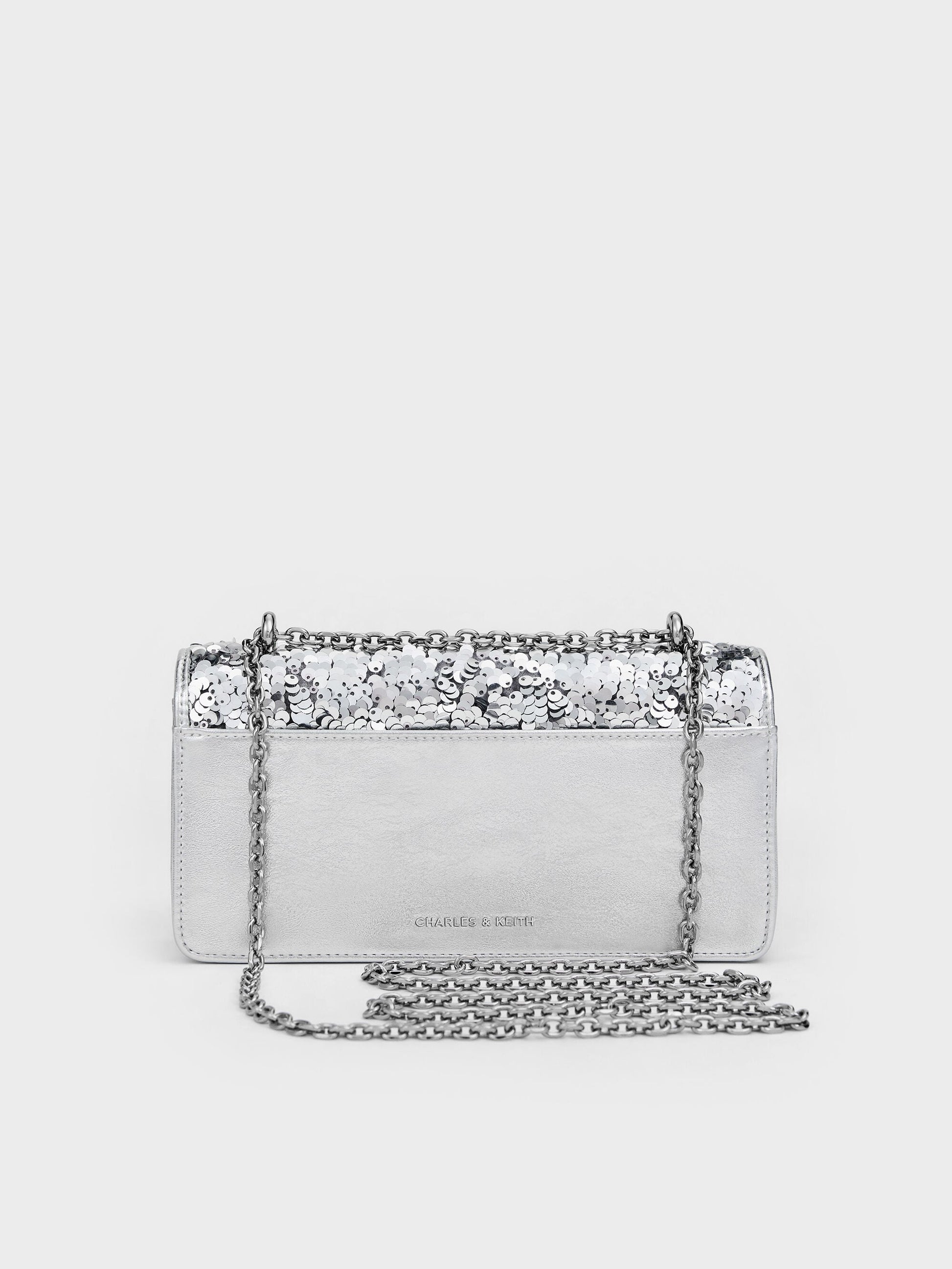 Paffuto Sequinned Wallet On Chain - Silver | CHARLES & KEITH