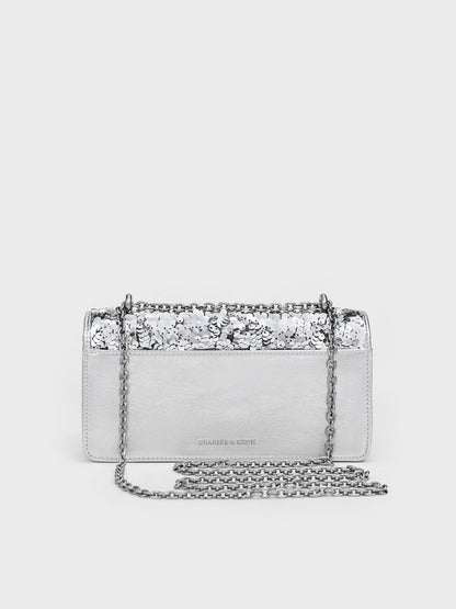 Paffuto Sequinned Wallet On Chain - Silver | CHARLES & KEITH