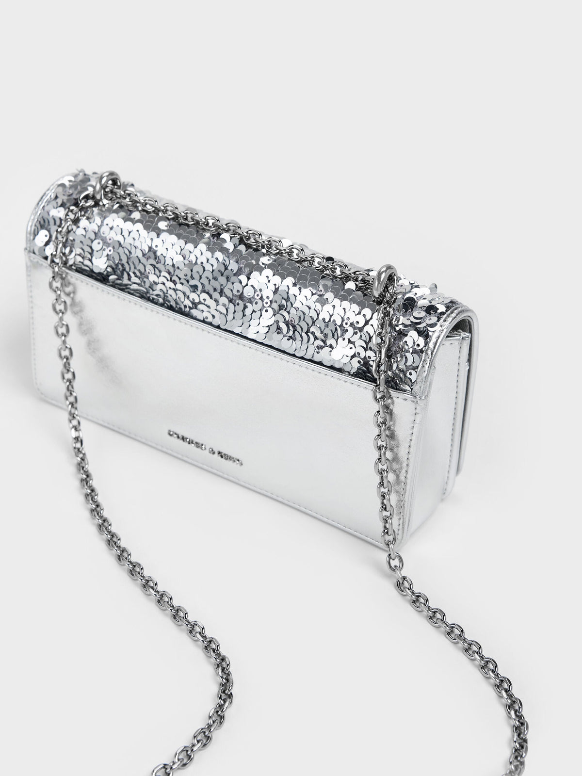Paffuto Sequinned Wallet On Chain - Silver | CHARLES & KEITH