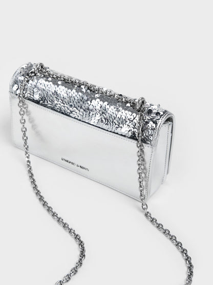 Paffuto Sequinned Wallet On Chain - Silver | CHARLES & KEITH