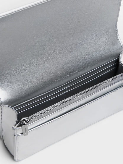 Paffuto Sequinned Wallet On Chain - Silver | CHARLES & KEITH