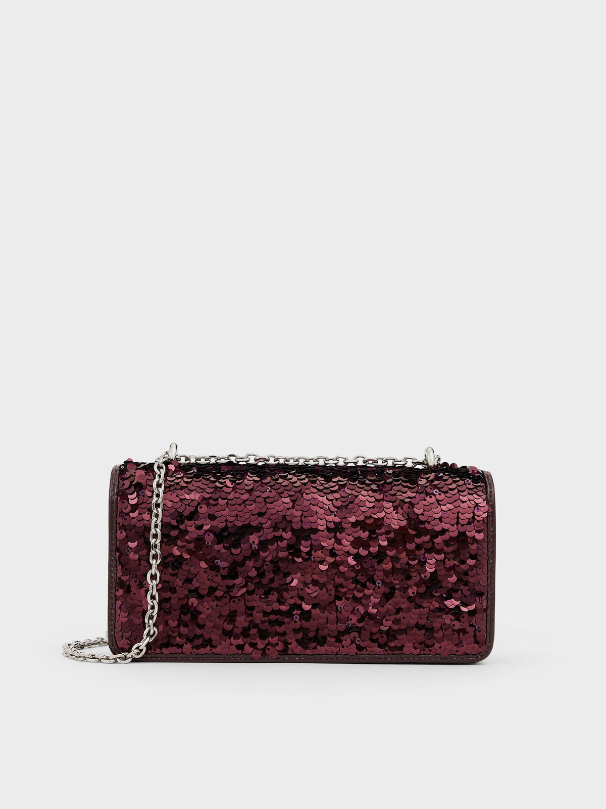 Paffuto Sequinned Wallet On Chain - Burgundy | CHARLES & KEITH