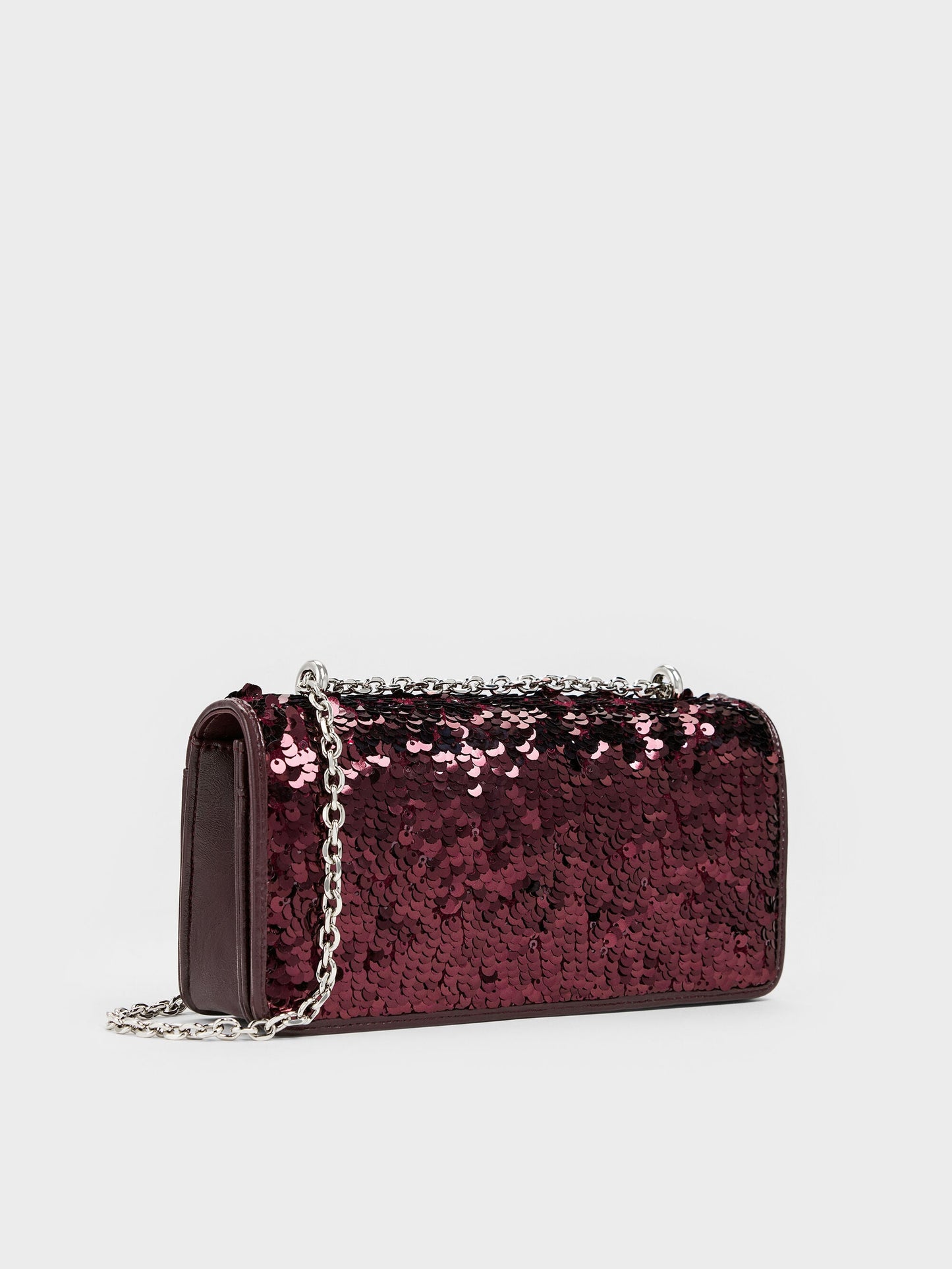 Paffuto Sequinned Wallet On Chain - Burgundy | CHARLES & KEITH