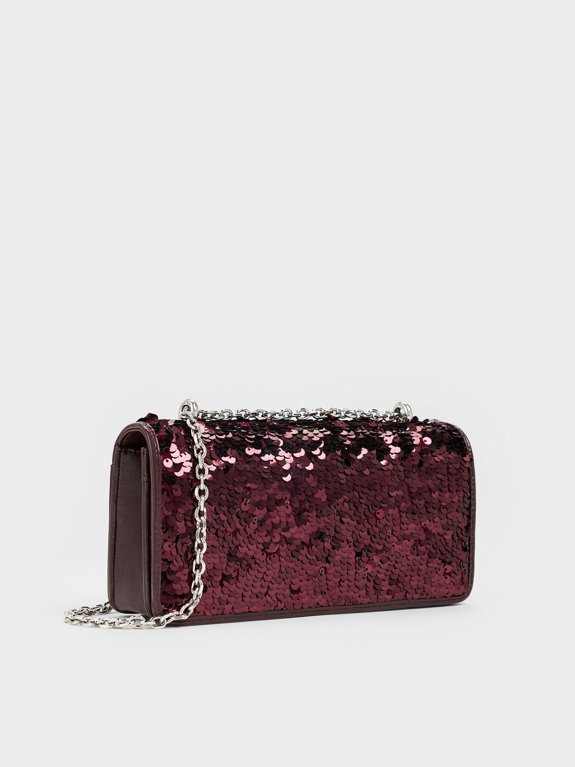 Paffuto Sequinned Wallet On Chain - Burgundy | CHARLES & KEITH