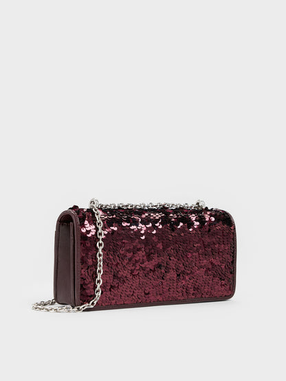 Paffuto Sequinned Wallet On Chain - Burgundy | CHARLES & KEITH