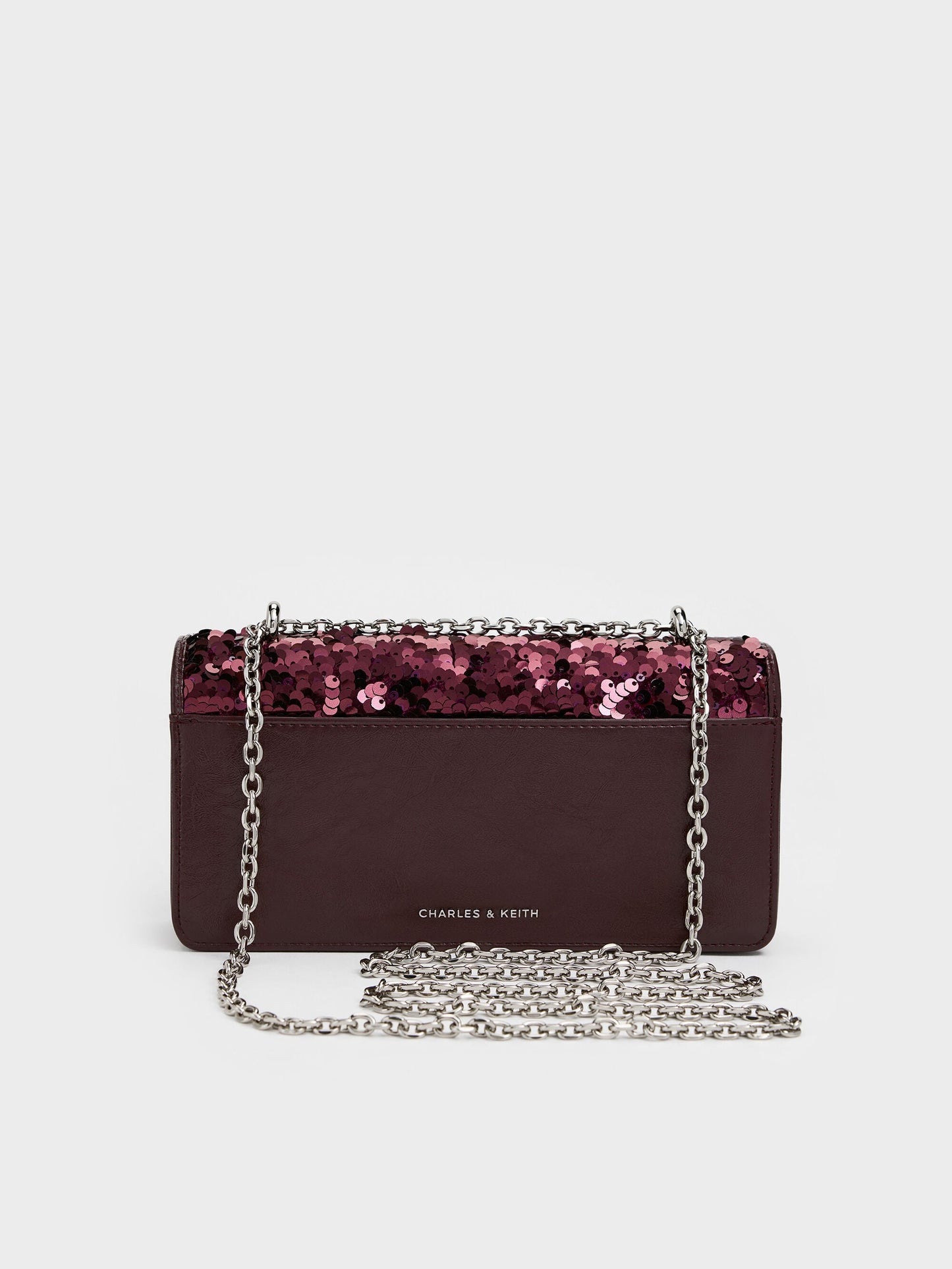 Paffuto Sequinned Wallet On Chain - Burgundy | CHARLES & KEITH