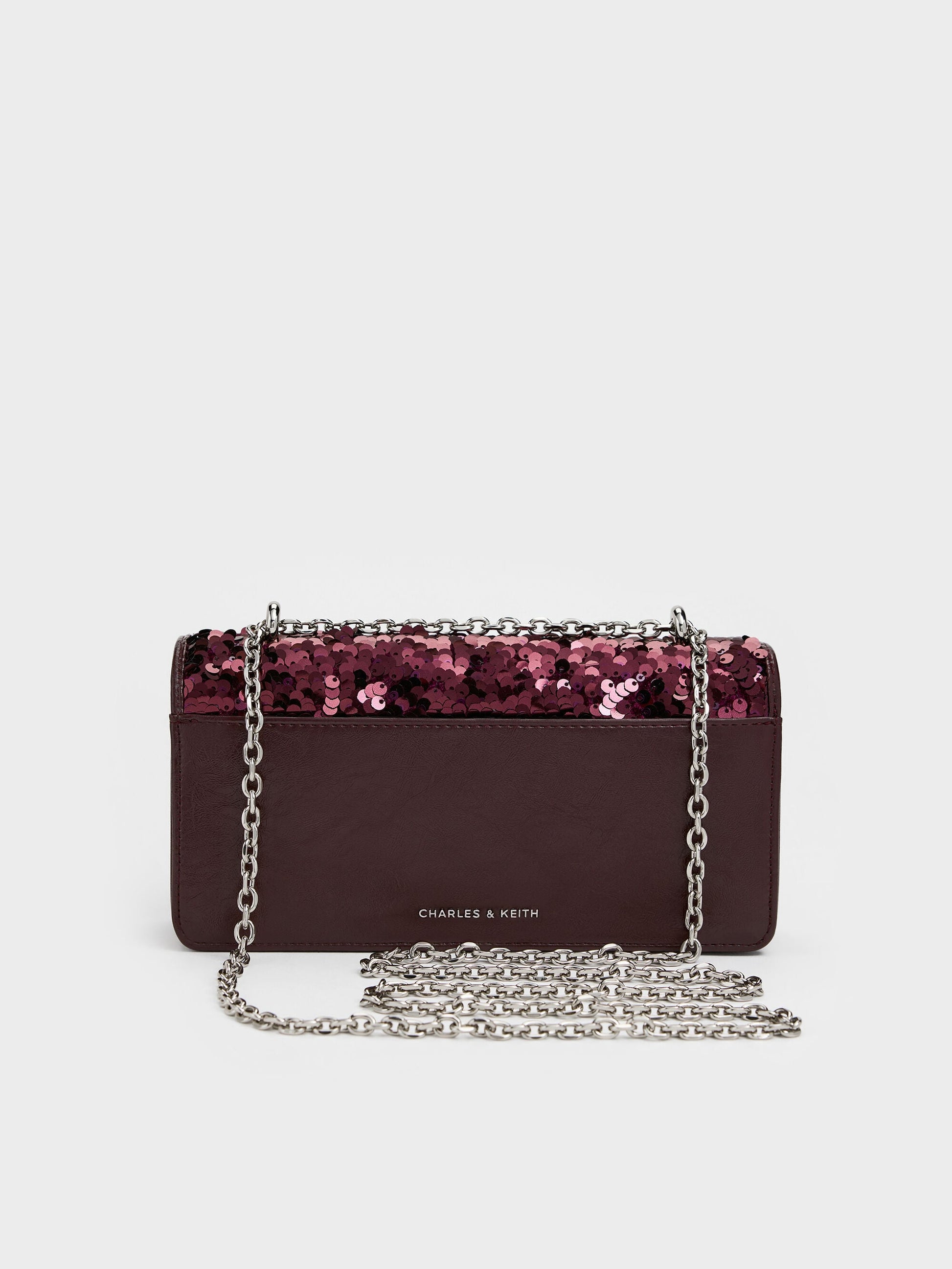Paffuto Sequinned Wallet On Chain - Burgundy | CHARLES & KEITH