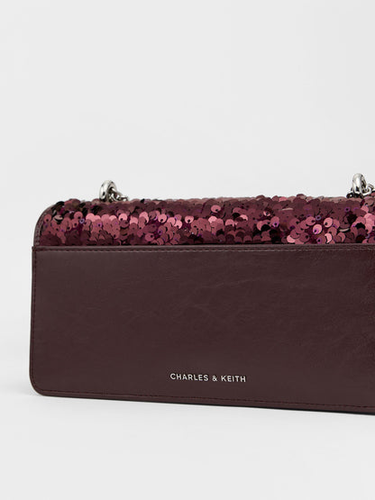 Paffuto Sequinned Wallet On Chain - Burgundy | CHARLES & KEITH