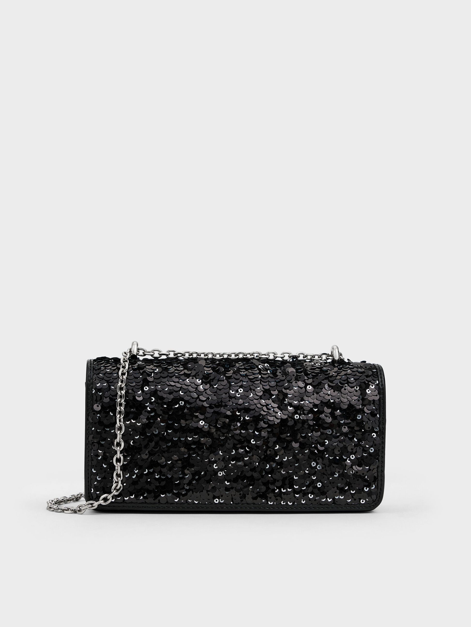 Paffuto Sequinned Wallet On Chain - Noir | CHARLES & KEITH