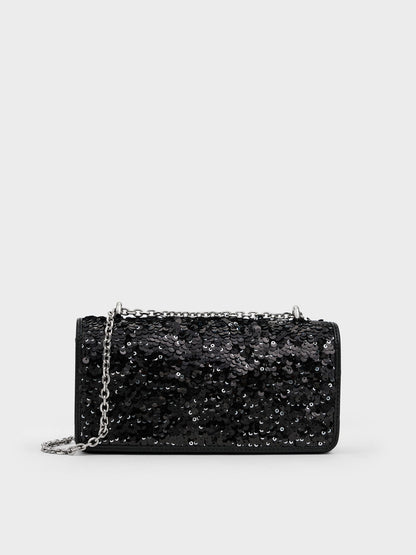 Paffuto Sequinned Wallet On Chain - Noir | CHARLES & KEITH