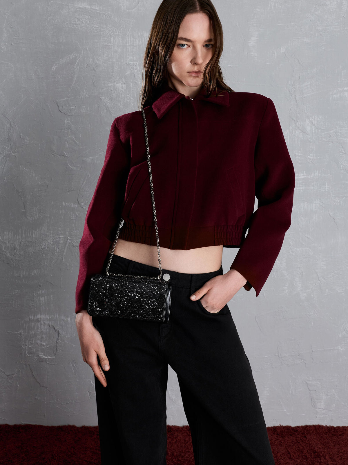 Paffuto Sequinned Wallet On Chain - Noir | CHARLES & KEITH
