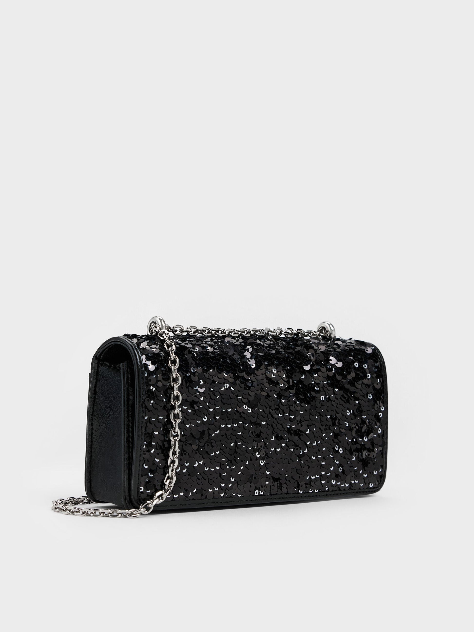 Paffuto Sequinned Wallet On Chain - Noir | CHARLES & KEITH