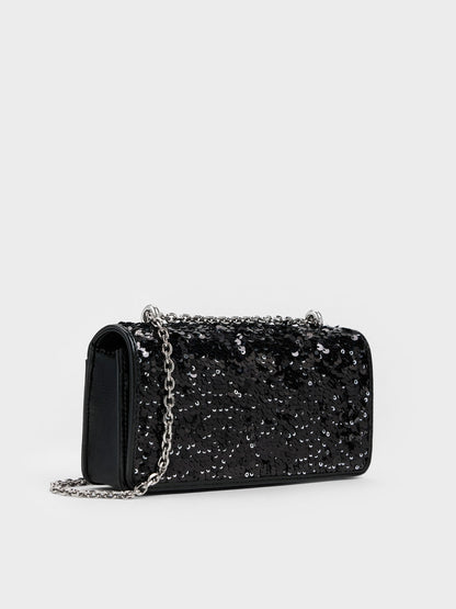 Paffuto Sequinned Wallet On Chain - Noir | CHARLES & KEITH