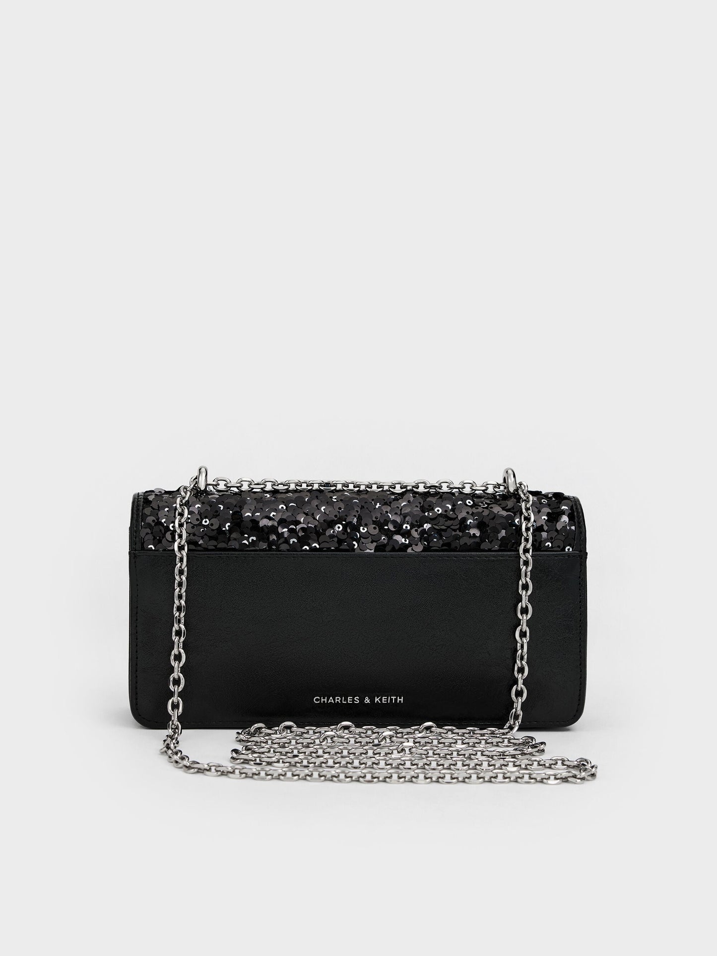 Paffuto Sequinned Wallet On Chain - Noir | CHARLES & KEITH