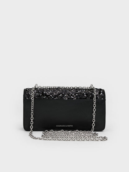 Paffuto Sequinned Wallet On Chain - Noir | CHARLES & KEITH