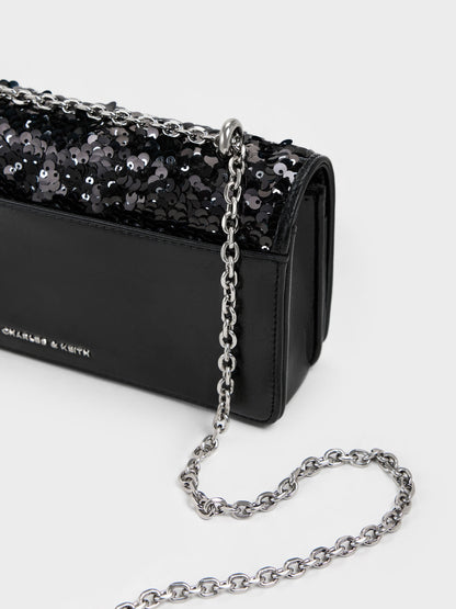 Paffuto Sequinned Wallet On Chain - Noir | CHARLES & KEITH