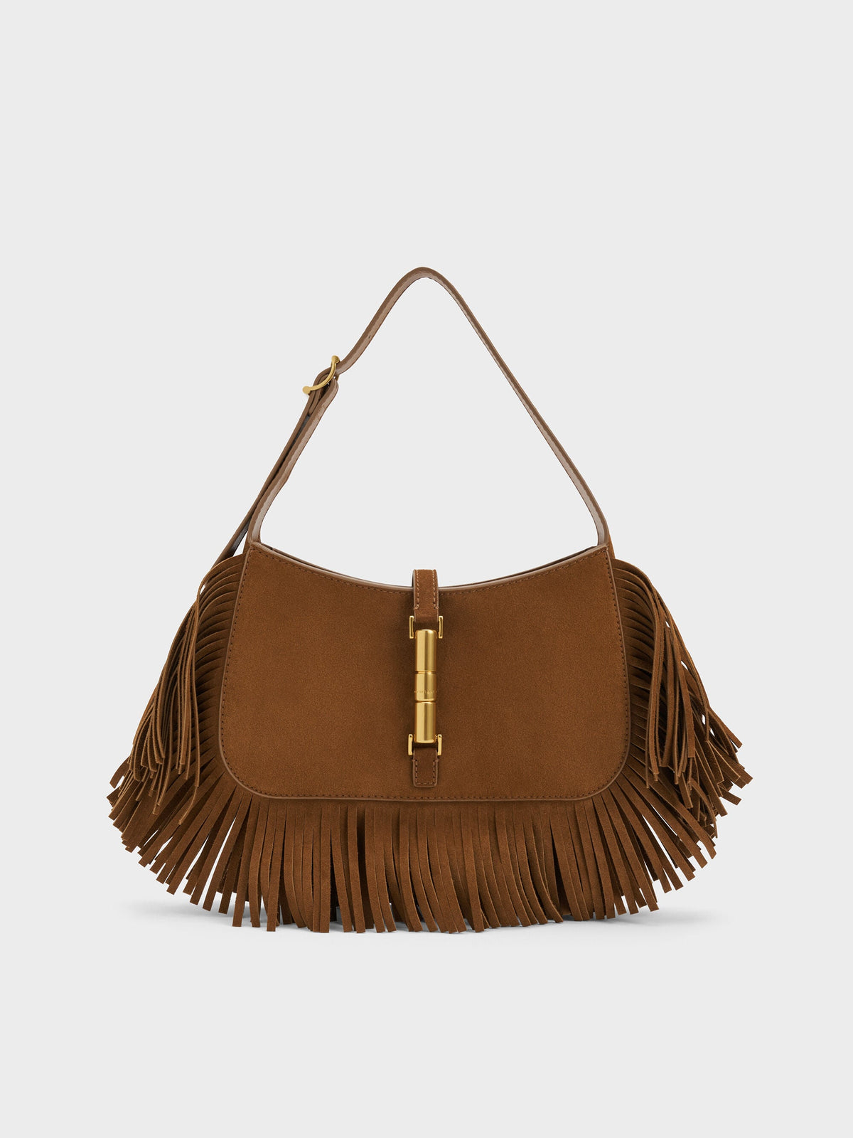 Cesia Metallic-Accent Fringed Shoulder Bag - Sienna Brown | CHARLES & KEITH