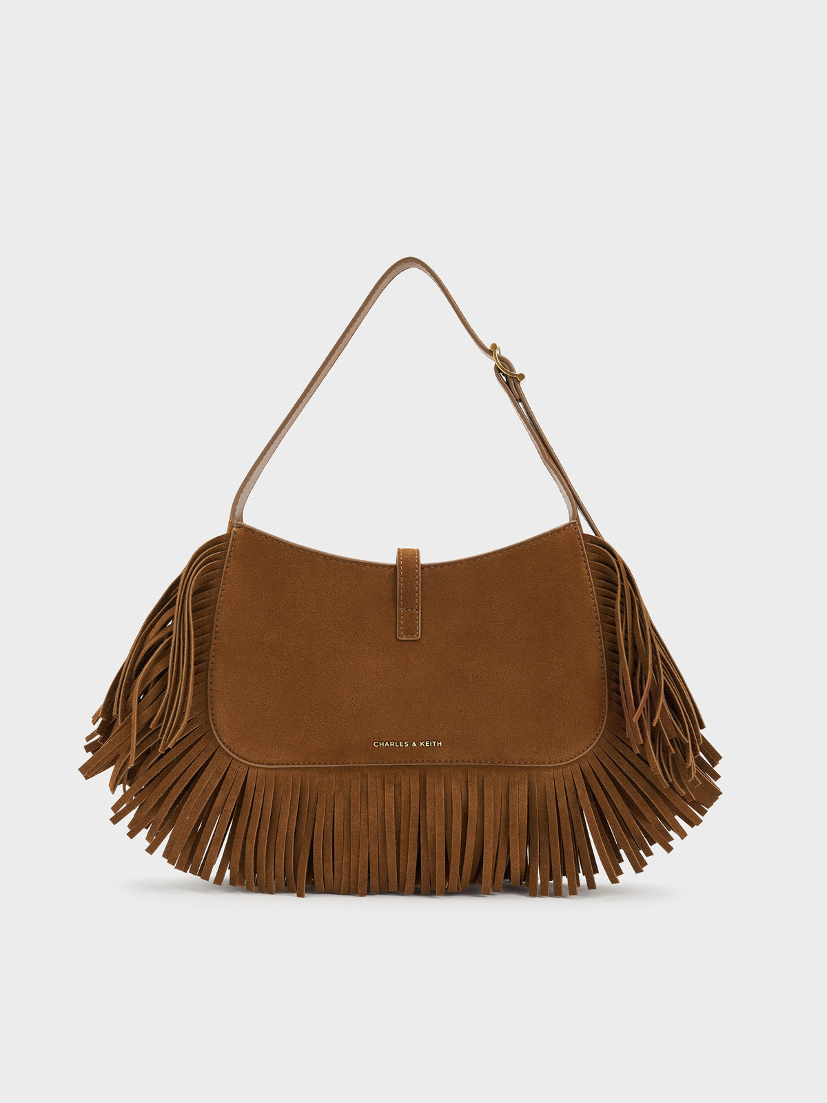 Cesia Metallic-Accent Fringed Shoulder Bag - Sienna Brown | CHARLES & KEITH