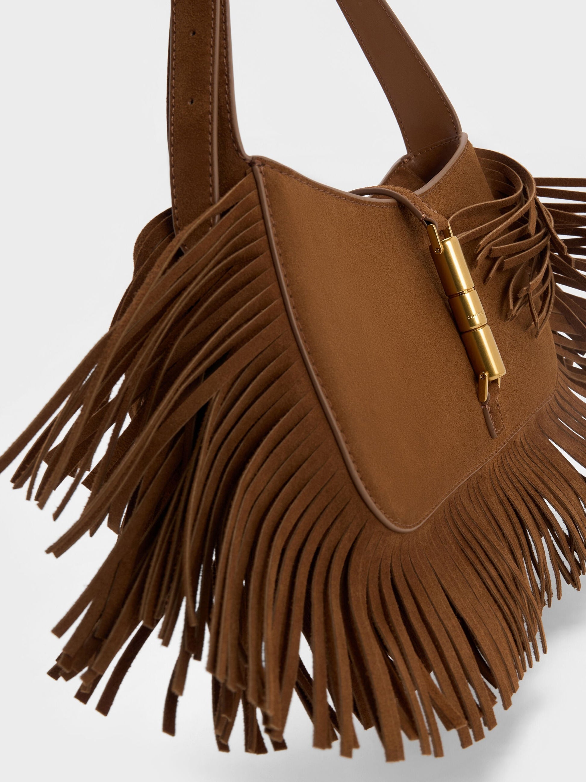 Cesia Metallic-Accent Fringed Shoulder Bag - Sienna Brown | CHARLES & KEITH