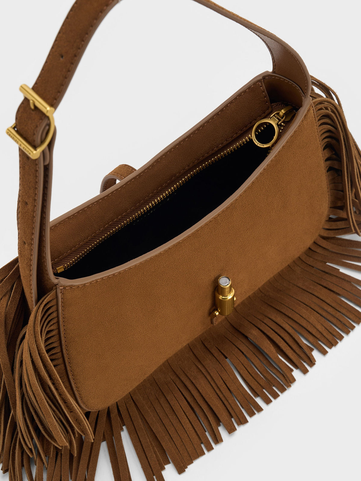 Cesia Metallic-Accent Fringed Shoulder Bag - Sienna Brown | CHARLES & KEITH