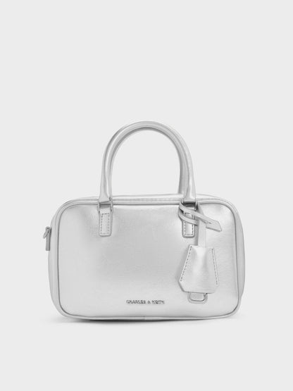 Mini Sianna Metallic Bowling Bag - Silver | CHARLES & KEITH