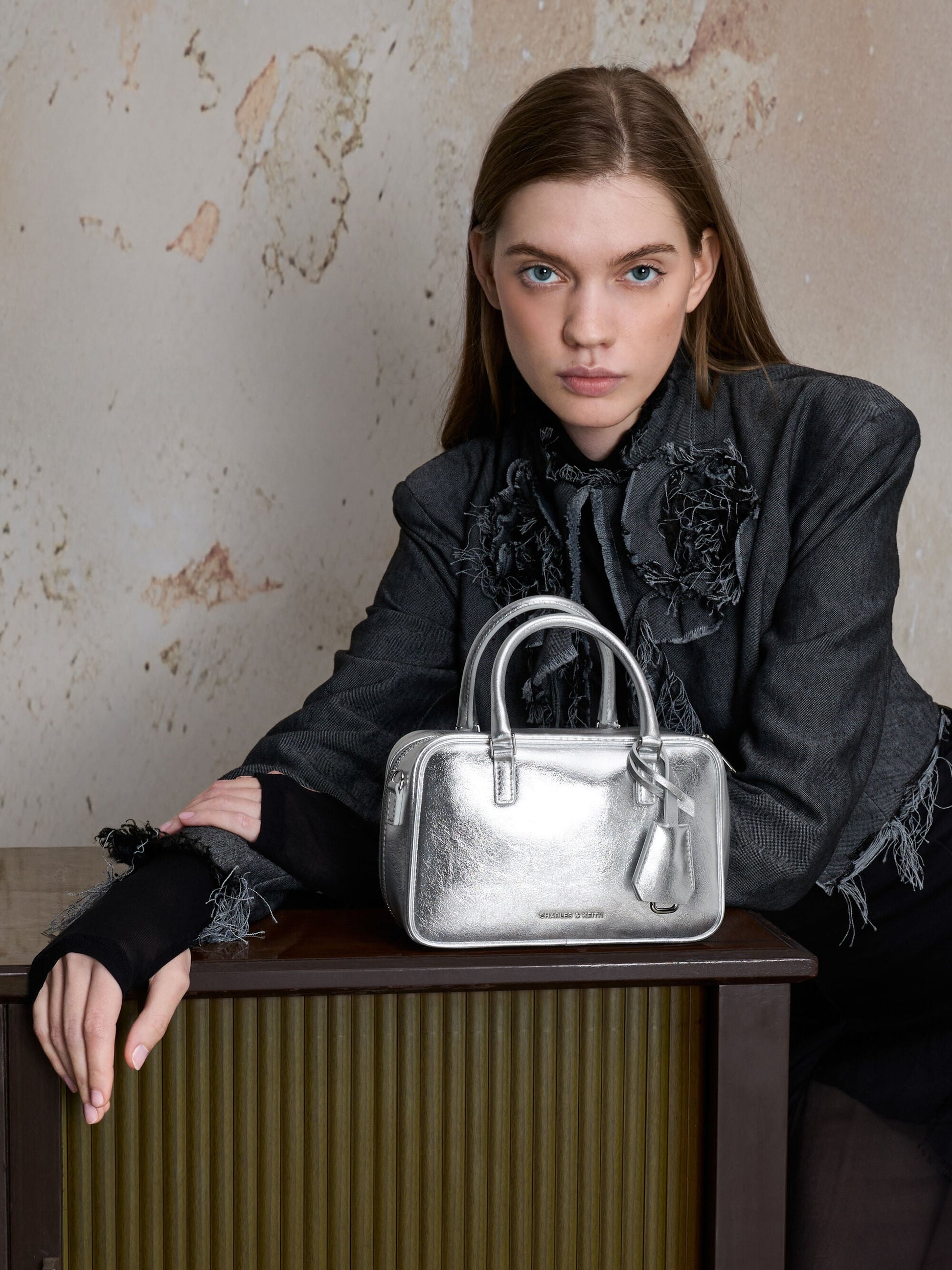 Mini Sianna Metallic Bowling Bag - Silver | CHARLES & KEITH