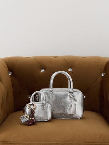 Mini Sianna Metallic Bowling Bag - Silver | CHARLES & KEITH