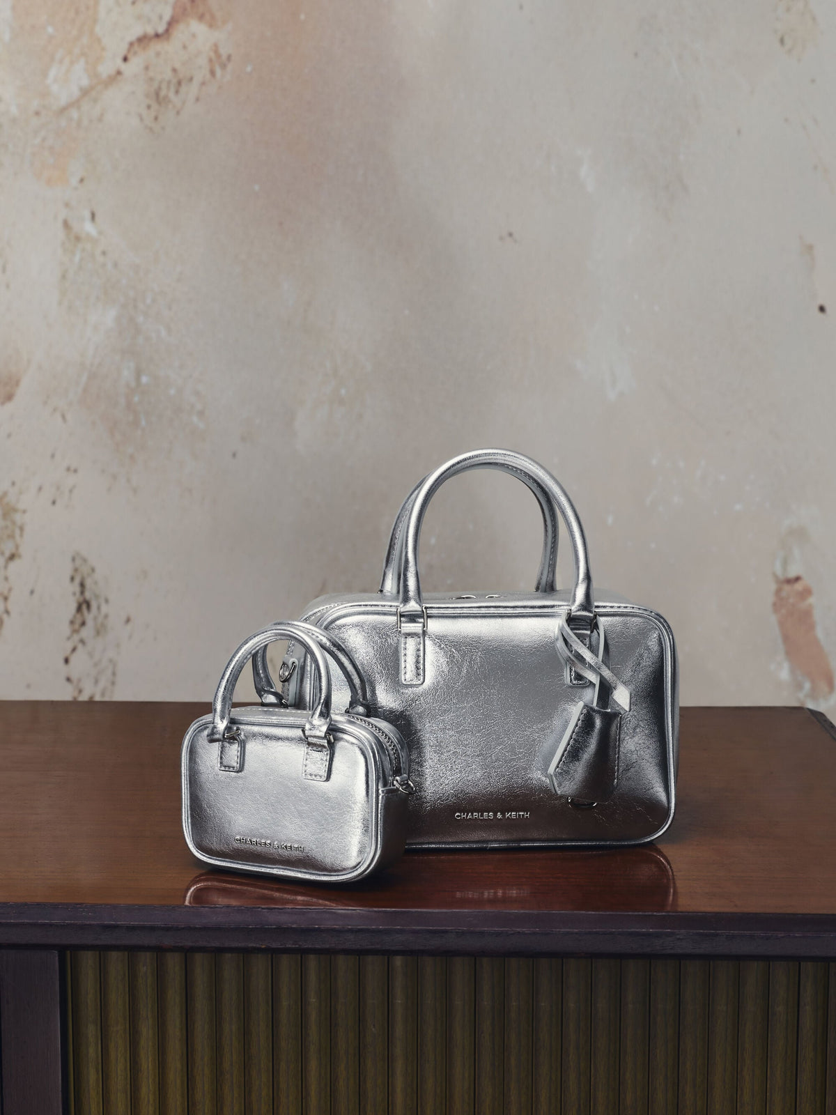 Mini Sianna Metallic Bowling Bag - Silver | CHARLES & KEITH