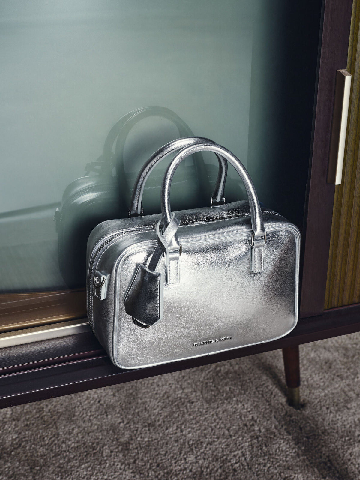 Mini Sianna Metallic Bowling Bag - Silver | CHARLES & KEITH