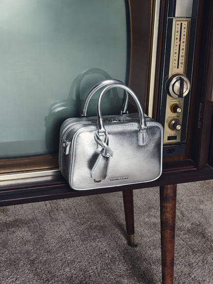 Mini Sianna Metallic Bowling Bag - Silver | CHARLES & KEITH