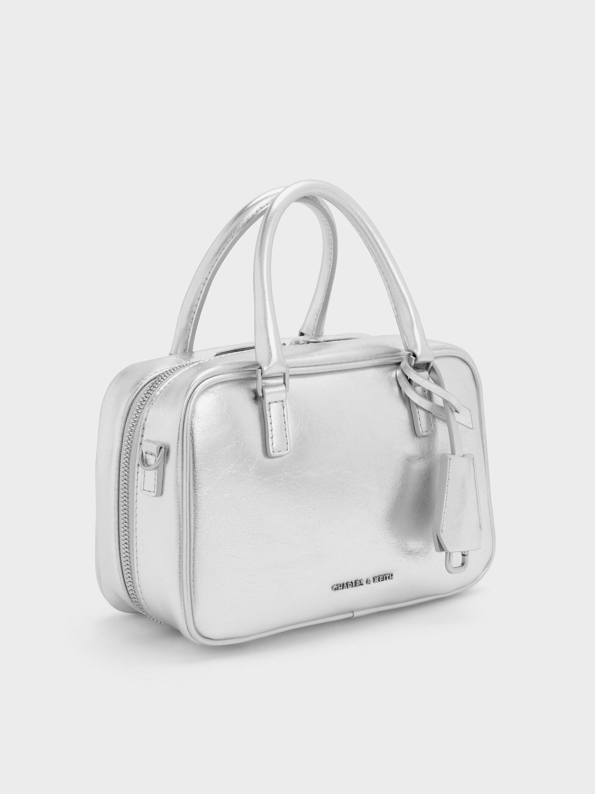 Mini Sianna Metallic Bowling Bag - Silver | CHARLES & KEITH