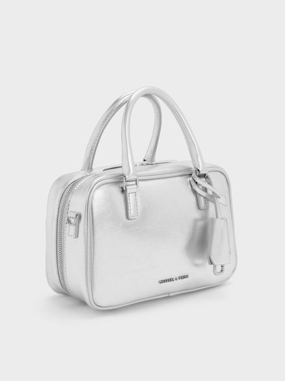 Mini Sianna Metallic Bowling Bag - Silver | CHARLES & KEITH