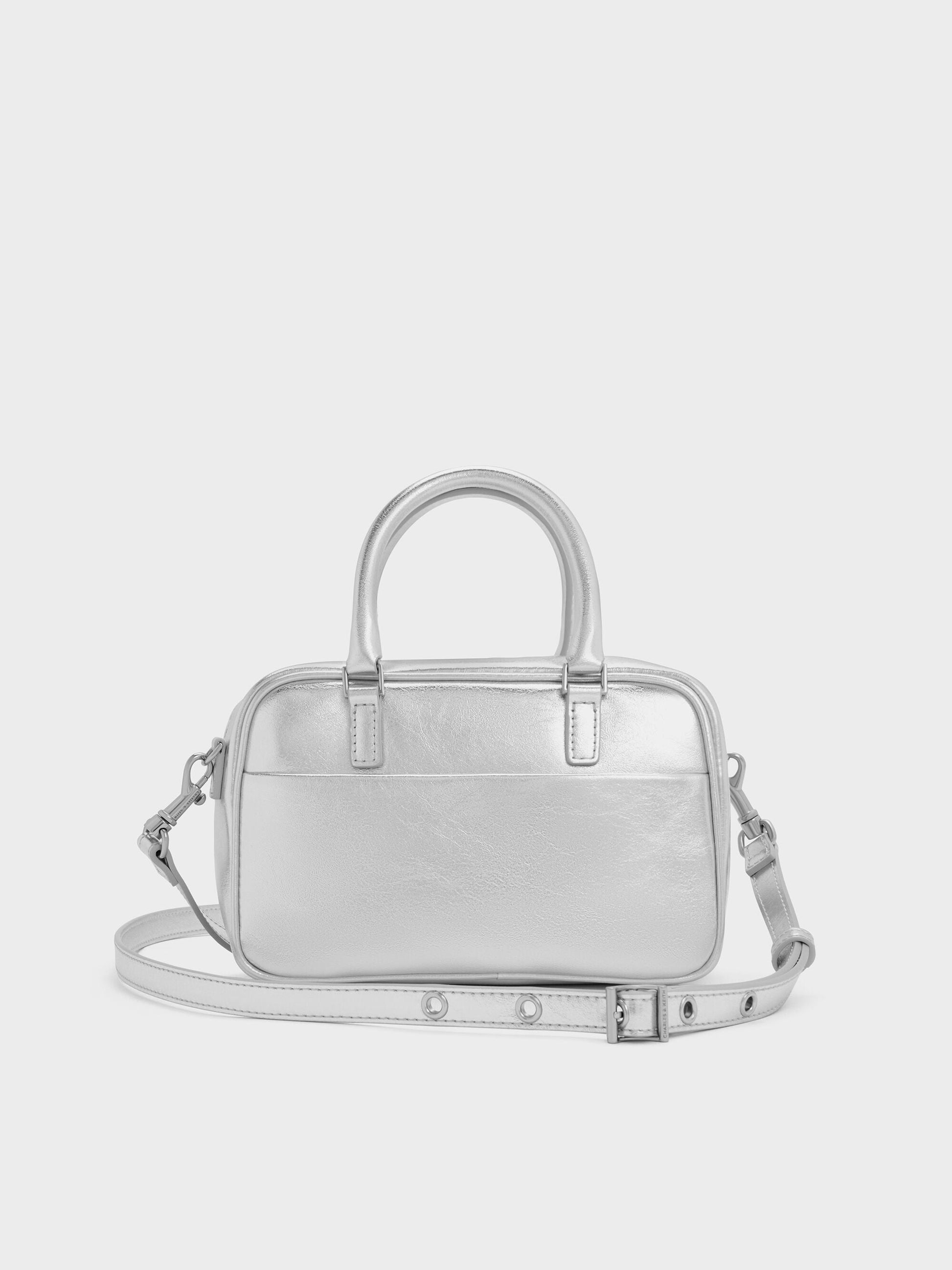 Mini Sianna Metallic Bowling Bag - Silver | CHARLES & KEITH