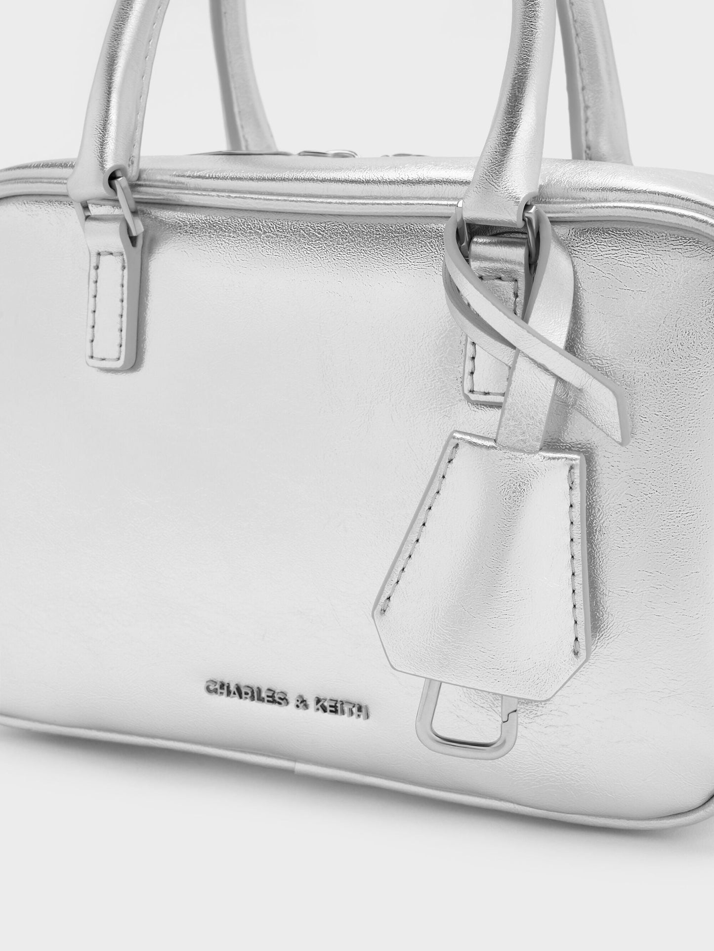 Mini Sianna Metallic Bowling Bag - Silver | CHARLES & KEITH