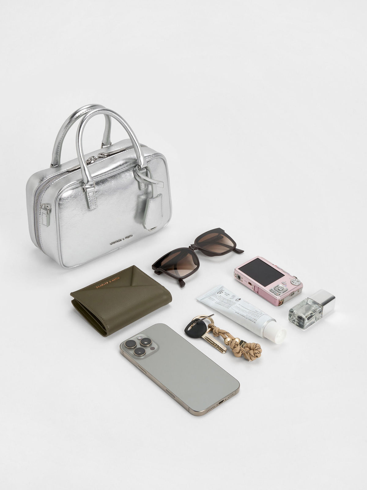 Mini Sianna Metallic Bowling Bag - Silver | CHARLES & KEITH