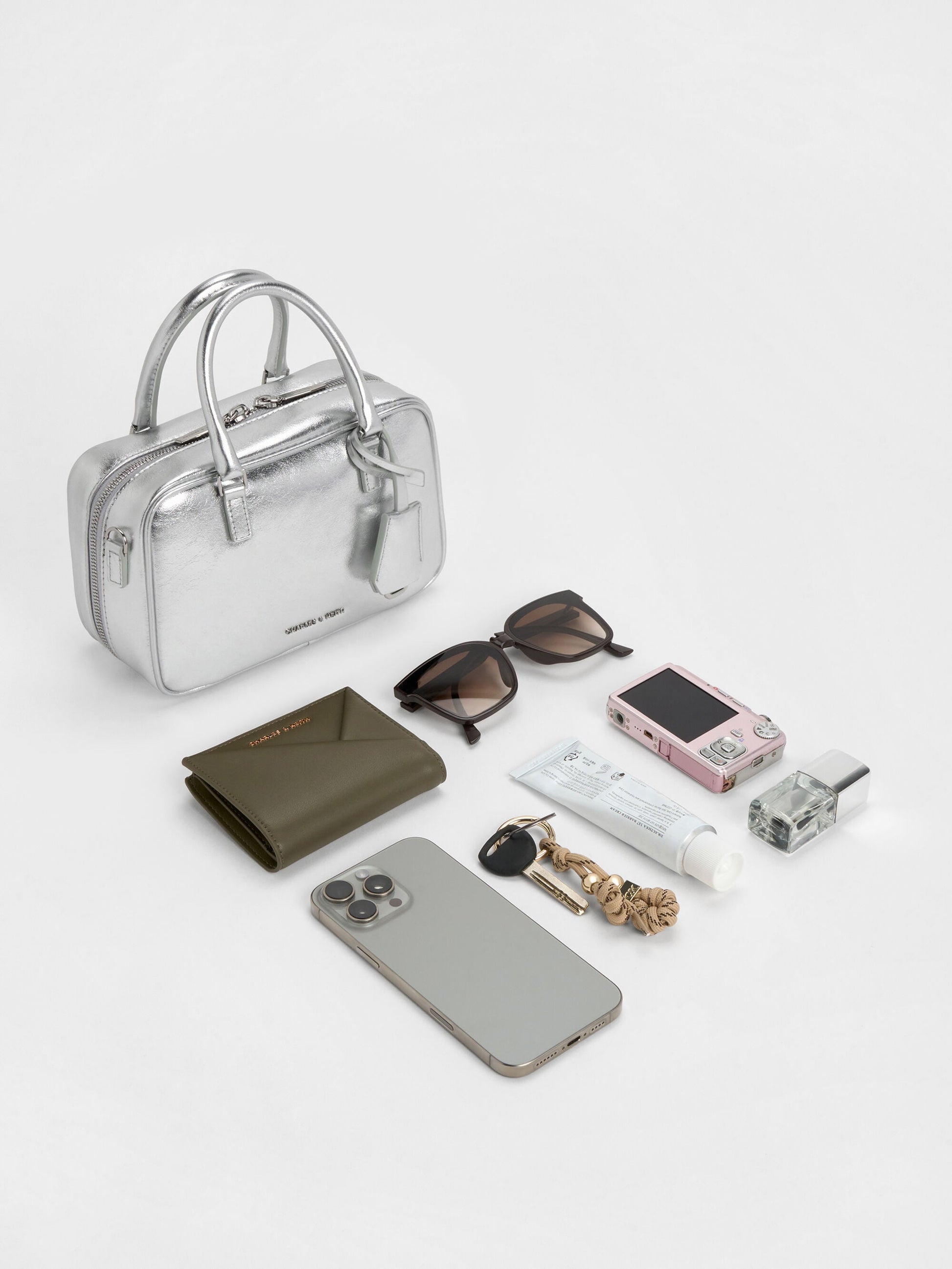 Mini Sianna Metallic Bowling Bag - Silver | CHARLES & KEITH