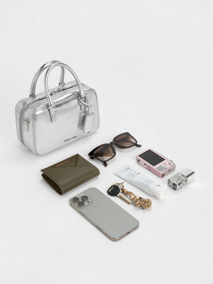 Mini Sianna Metallic Bowling Bag - Silver | CHARLES & KEITH