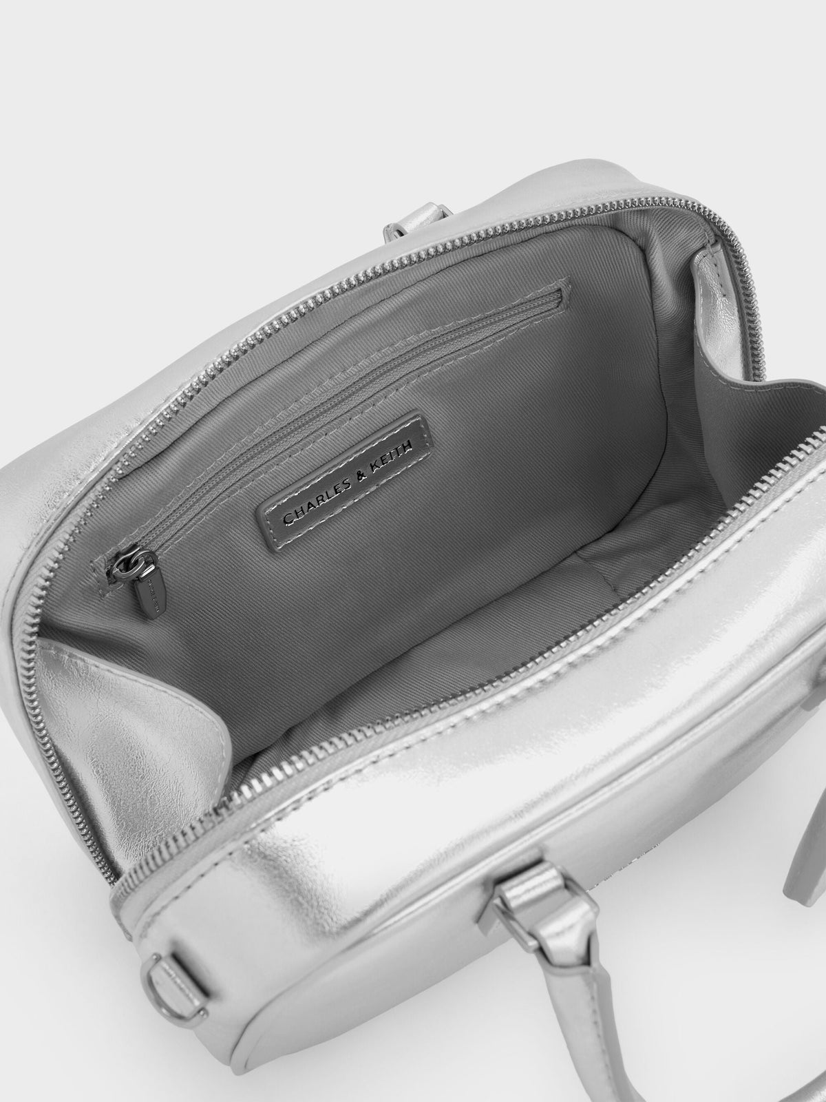 Mini Sianna Metallic Bowling Bag - Silver | CHARLES & KEITH