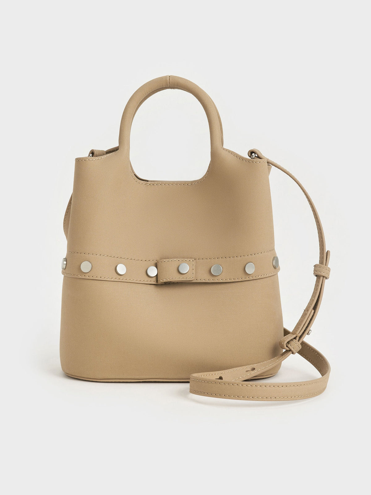 Bobbie Twill Studded Convertible Bucket Bag - Toasted Sand | CHARLES & KEITH