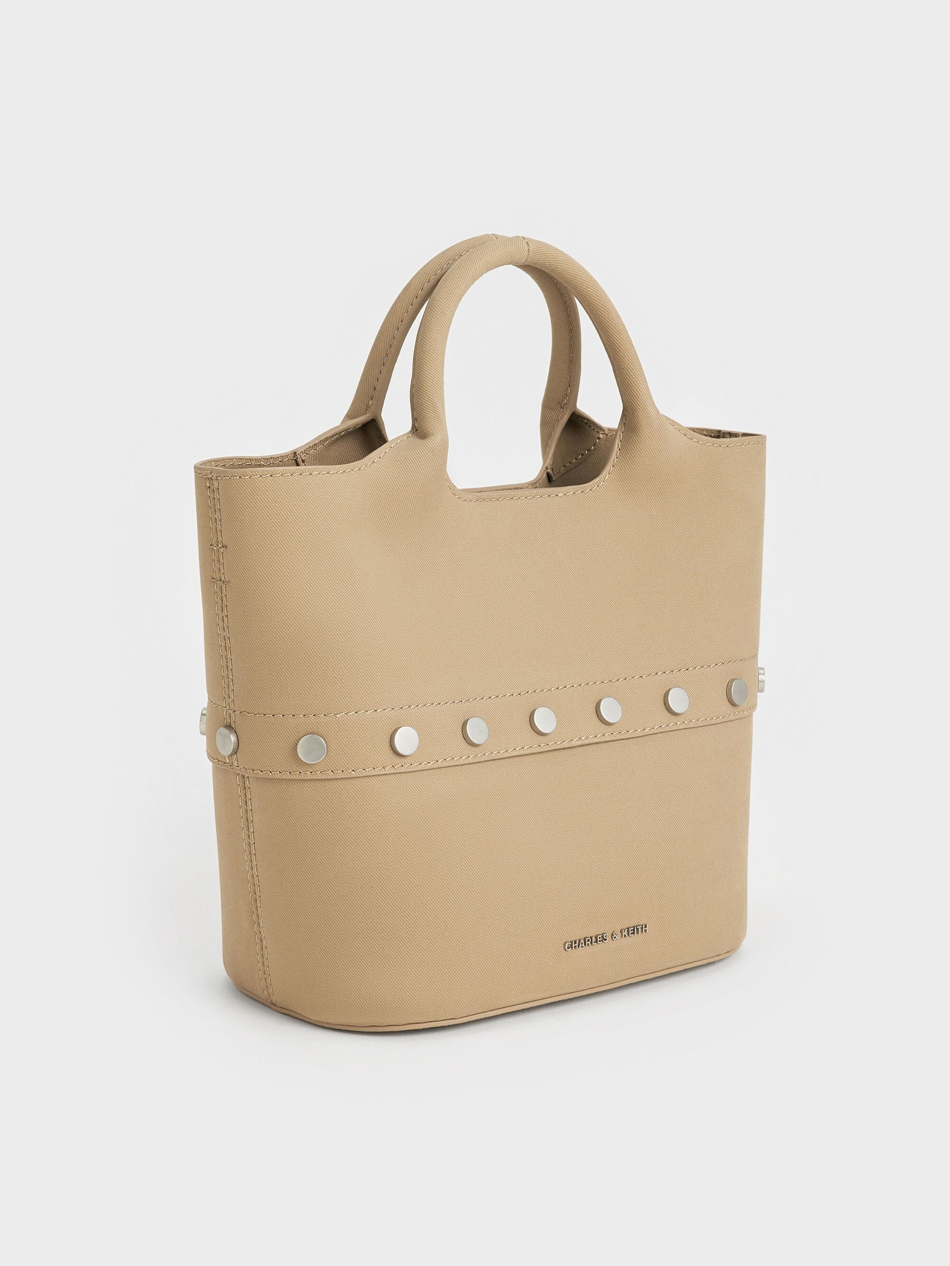 Bobbie Twill Studded Convertible Bucket Bag - Toasted Sand | CHARLES & KEITH